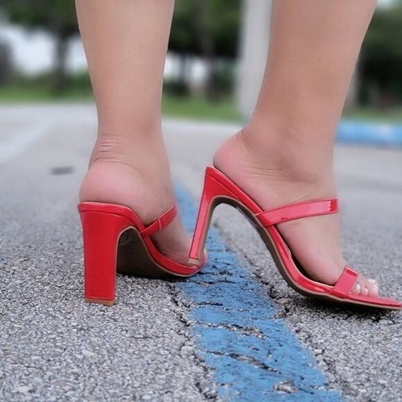 Red Double Strap Mule Heels - Picture 4 of 4